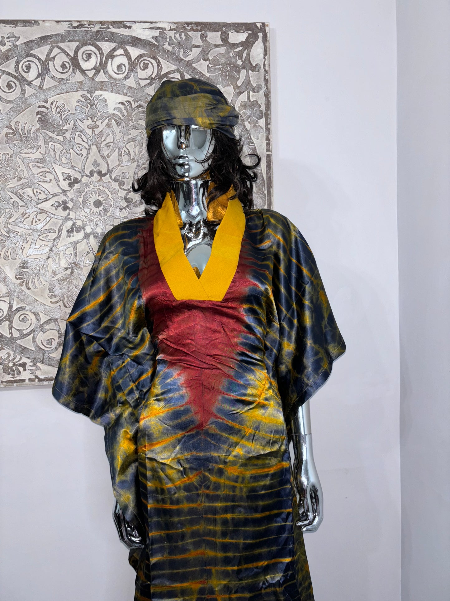 Nigerian African Bubu / boubou Kaftan from Adire Silk.