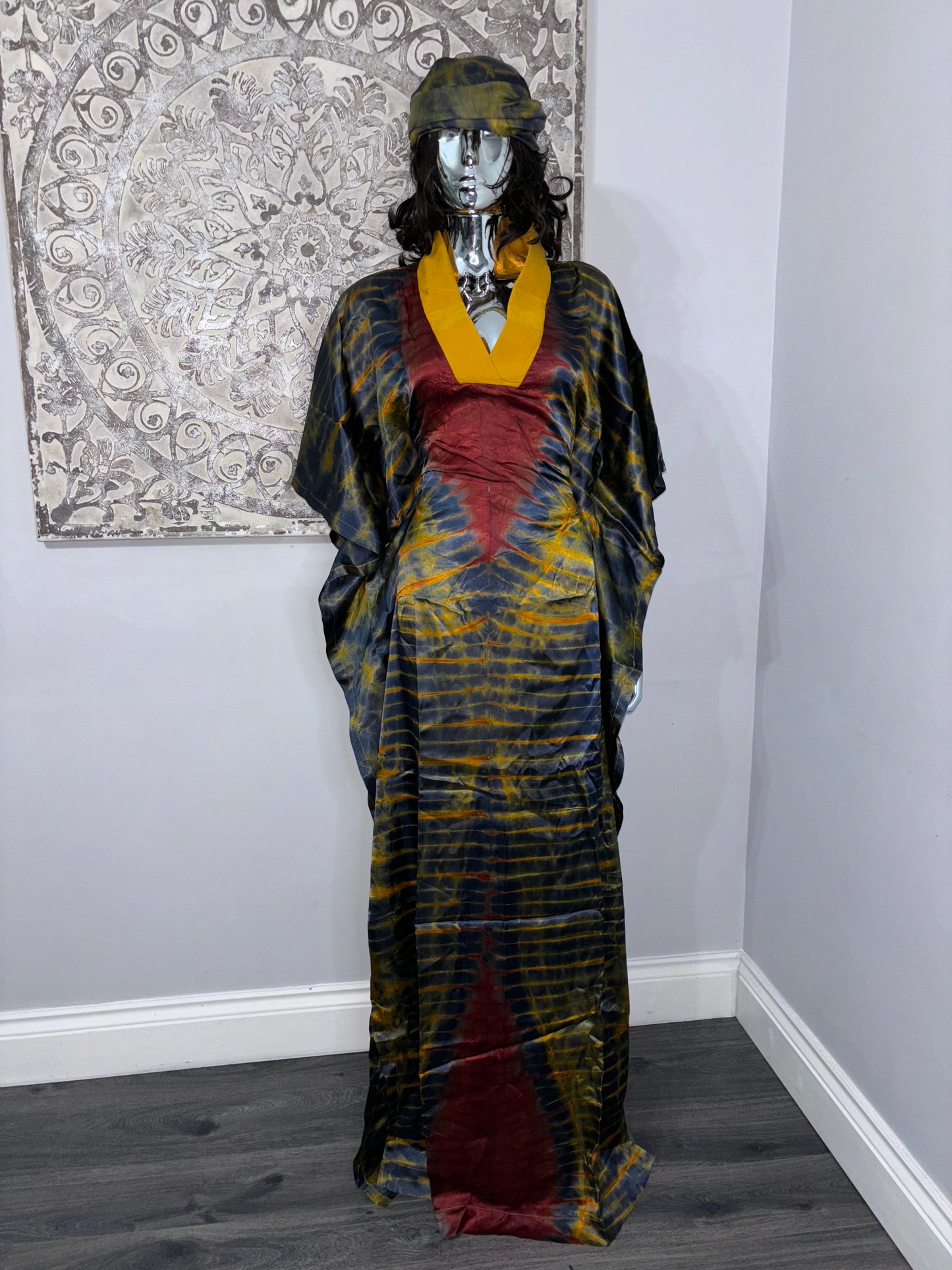 Nigerian African Bubu / boubou Kaftan from Adire Silk.