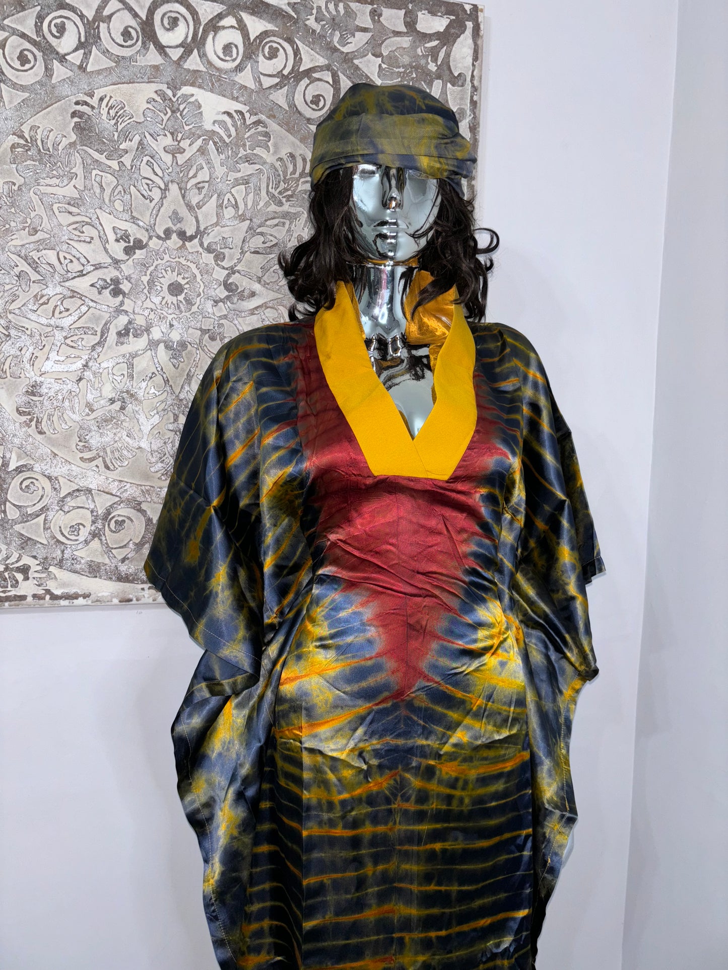 Nigerian African Bubu / boubou Kaftan from Adire Silk.